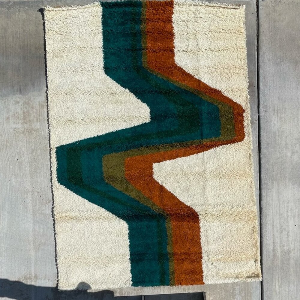 60's EKSPORT WILTON Lightening UNUSED Mid Century Modern Rya Danish Rug Wool - Picture 1 of 7